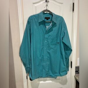 Ariat Classic Fit Buttondown Western Geometric Shirt Sz L Teal Turquoise Blue